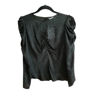 NWT & Other Stories ruched, puff-sleeve, black leopard-print blouse size 4